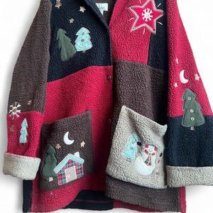 Rare vintage 2002 Patchwork Christmas Embellished Fleece Coat